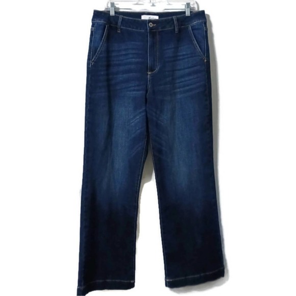 Wide leg jeans Kancan sz 31 style KC7126D dark wash with whiskering high rise - Picture 2 of 15